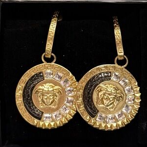 Versace Crystal La Medusa Embellished Earrings W/ Box